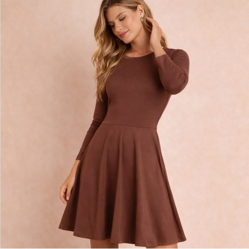 Vetior M Brown Long Sleeve Fit & Flare Dress Size S